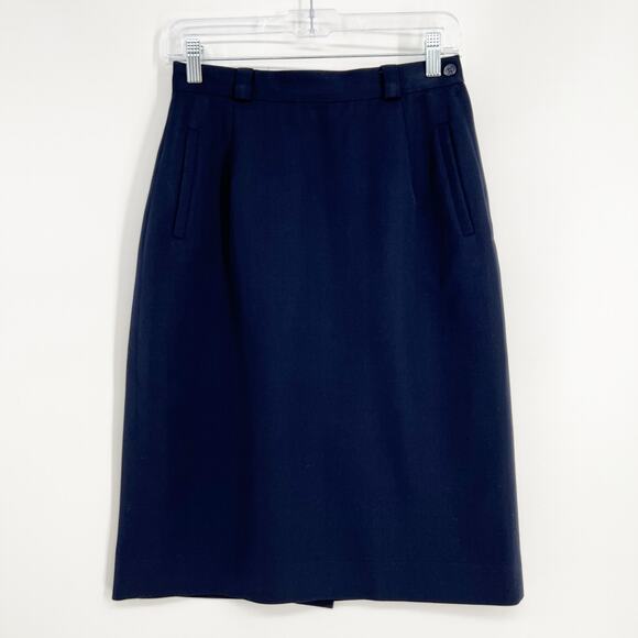 Nordstrom x Freedburg Pure Wool Straight Skirt Sz 10 Navy Blue Pockets Midi USA - Picture 1 of 12